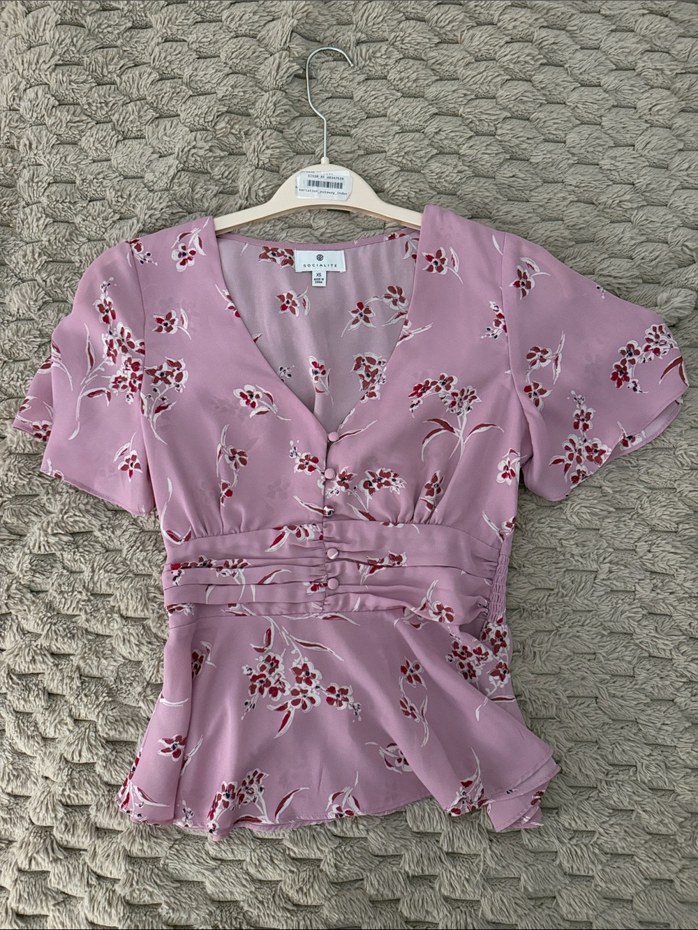 a new day Mauve Pink Floral V-Neck Peplum Blouse